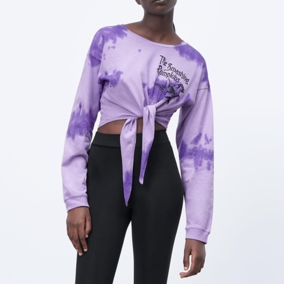 NEW Zara Smashing Pumpkins Tie Dye Crop T-Shirt Small - Picture 1 of 17